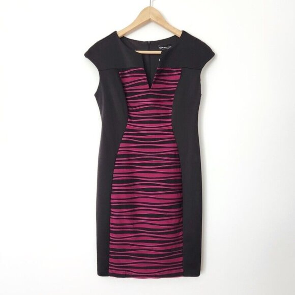 Connected Apparel Dresses & Skirts - Y2K Office Siren Bodycon Dress‎ 6P NWT Black Berry Purple Colorblock Work Ruched